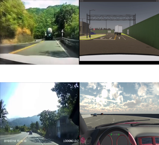 圖7 Youtube車禍影片（對向行駛）與模擬器畫面