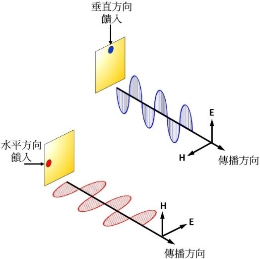 圖4  垂直極化天線與水平極化天線電場傳播示意圖